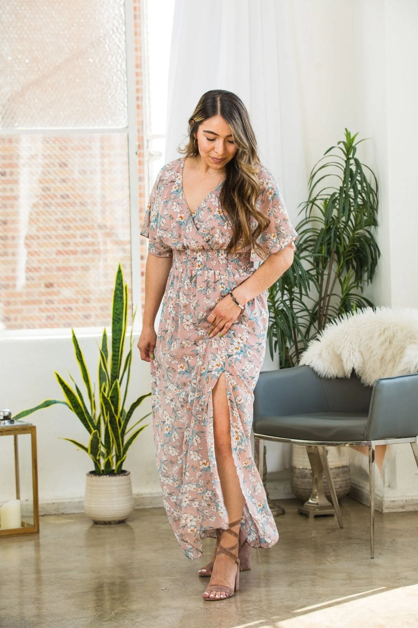 Forget Me Not Pink Floral V-Neck Maxi Dress