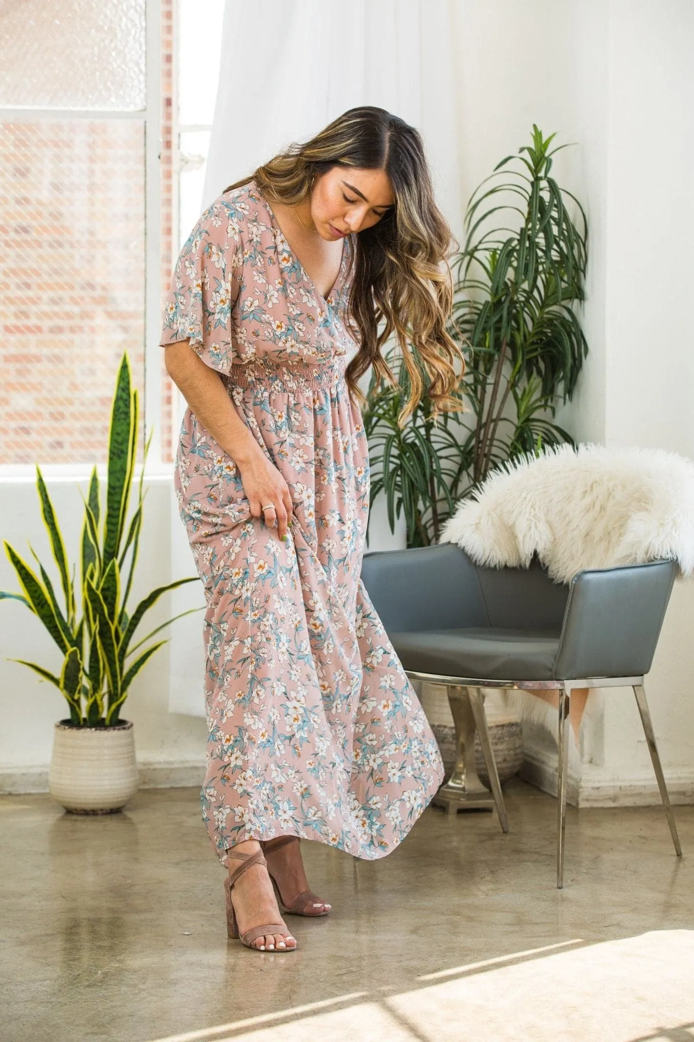 Forget Me Not Pink Floral V-Neck Maxi Dress