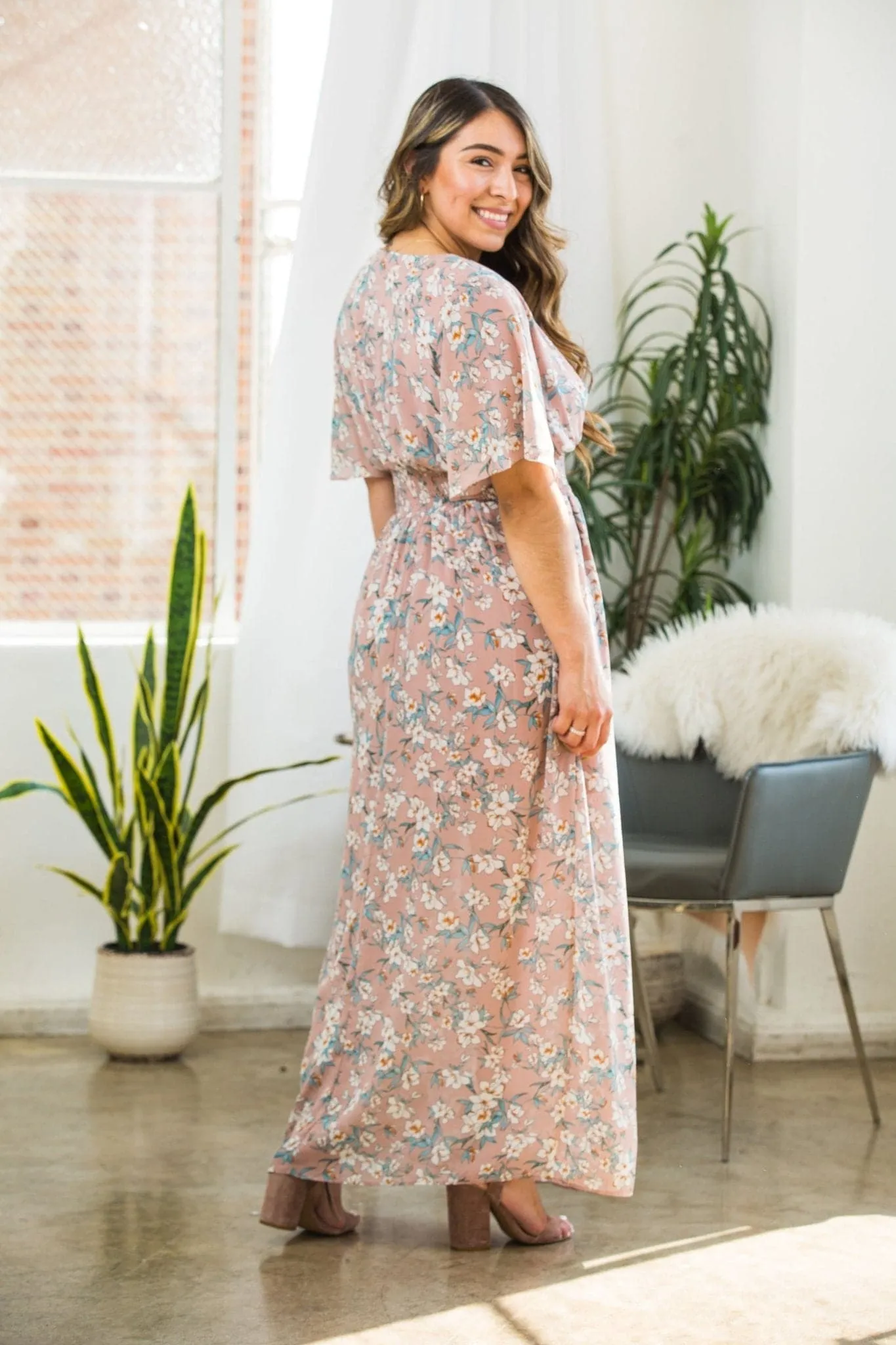 Forget Me Not Pink Floral V-Neck Maxi Dress