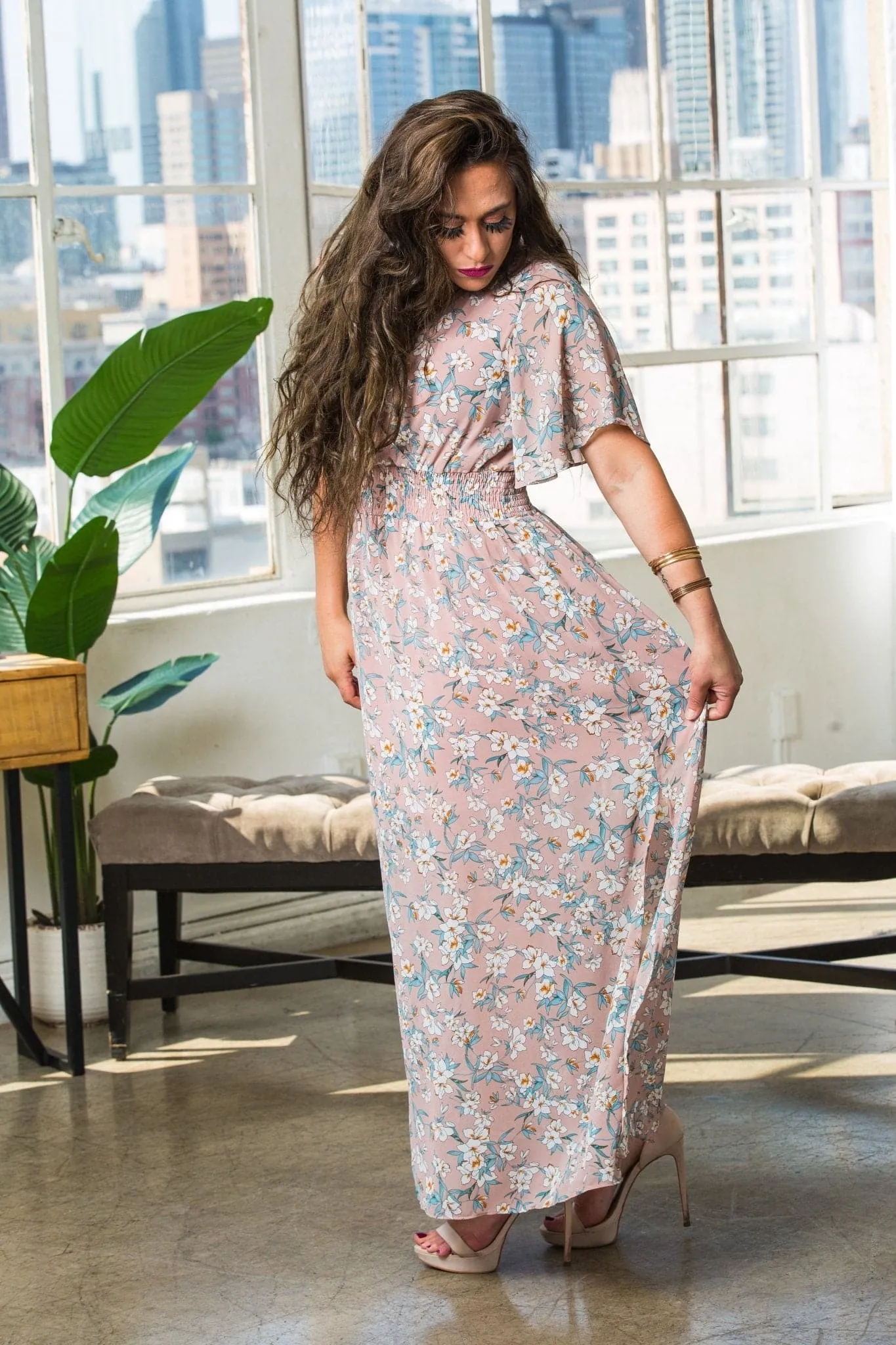 Forget Me Not Pink Floral V-Neck Maxi Dress