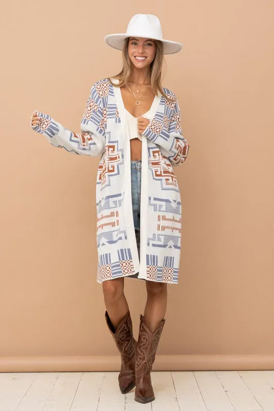 Frankie Long Patterned Cardigan Sweater