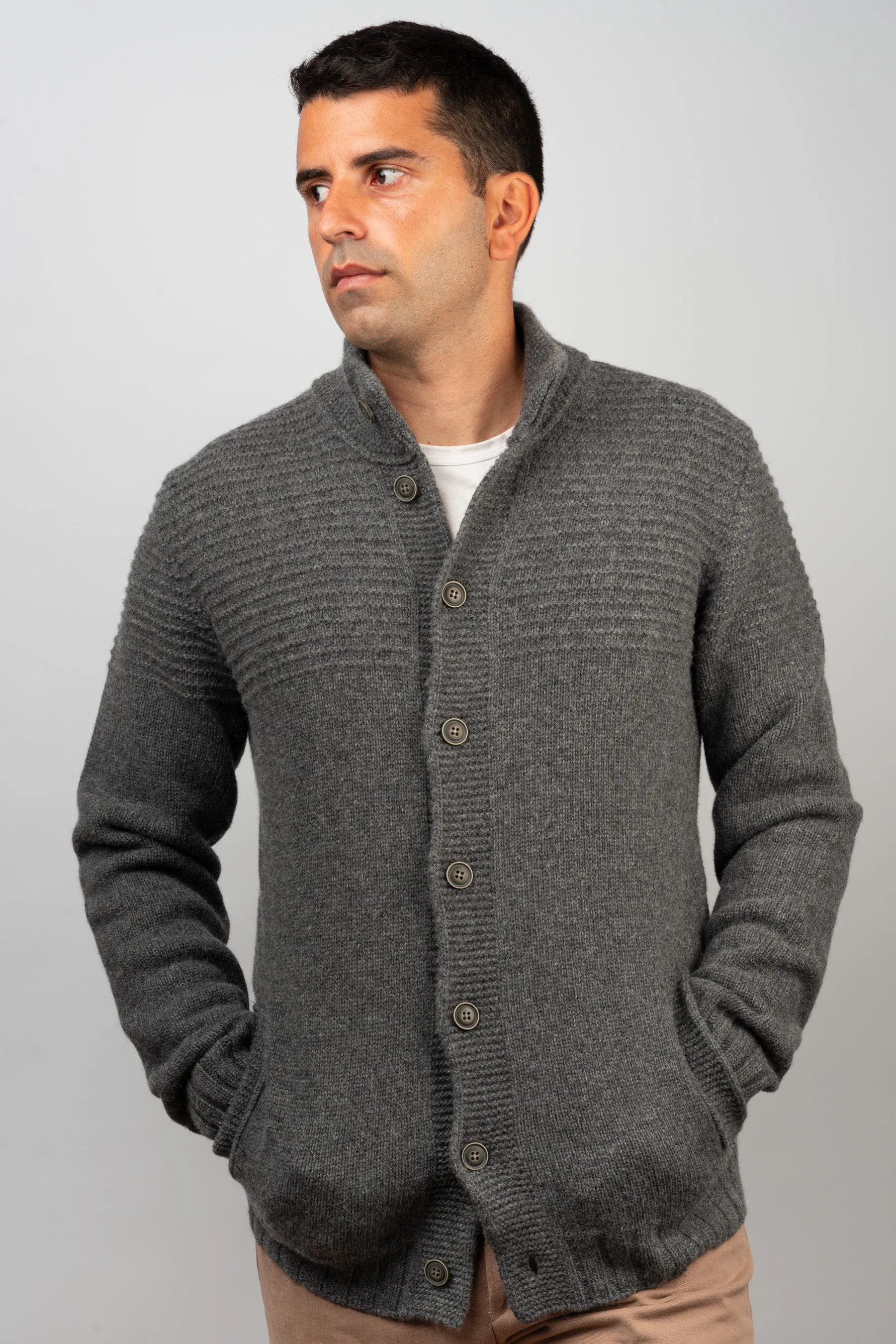 Grey Textured-knit Cardigan