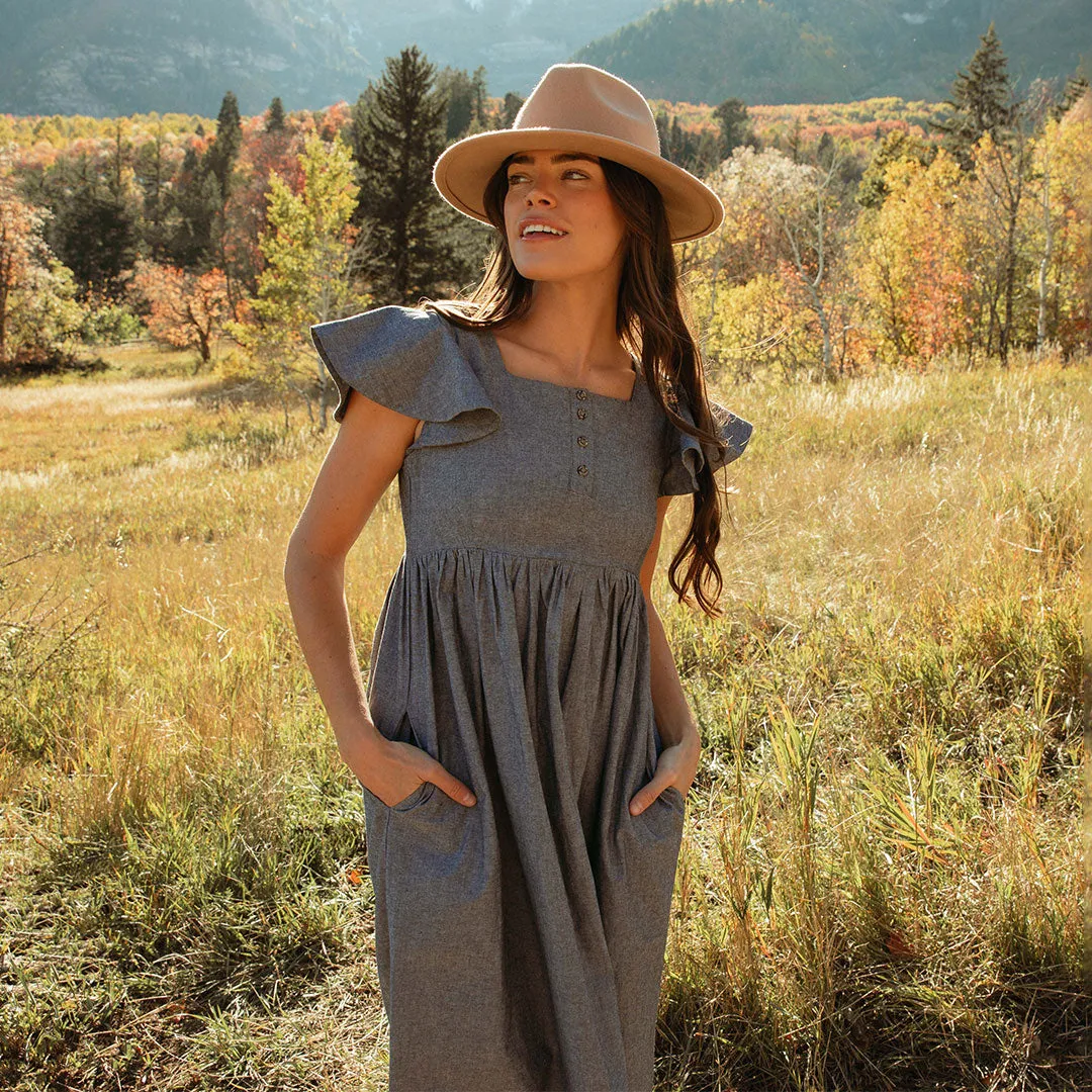 Hailey Maxi Dress, Black Chambray