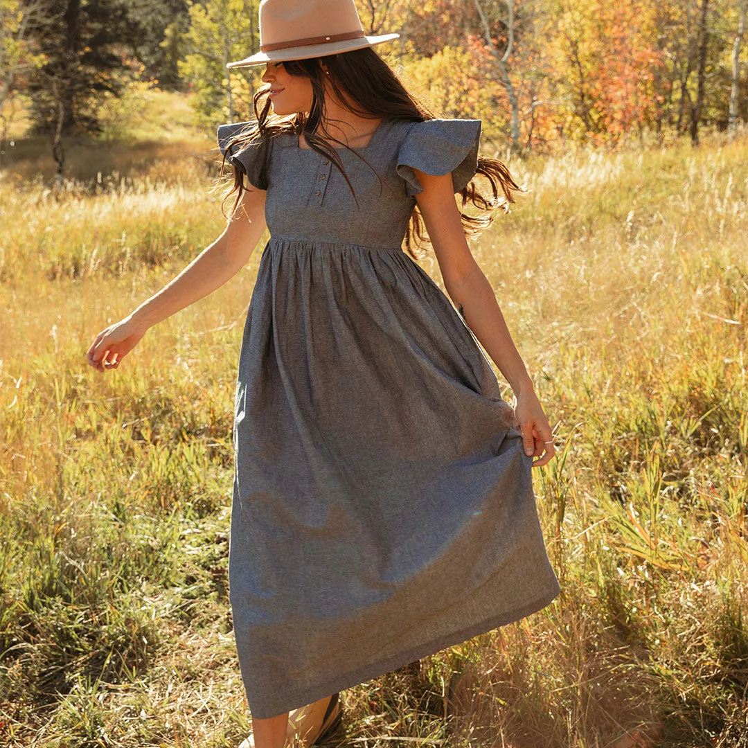 Hailey Maxi Dress, Black Chambray