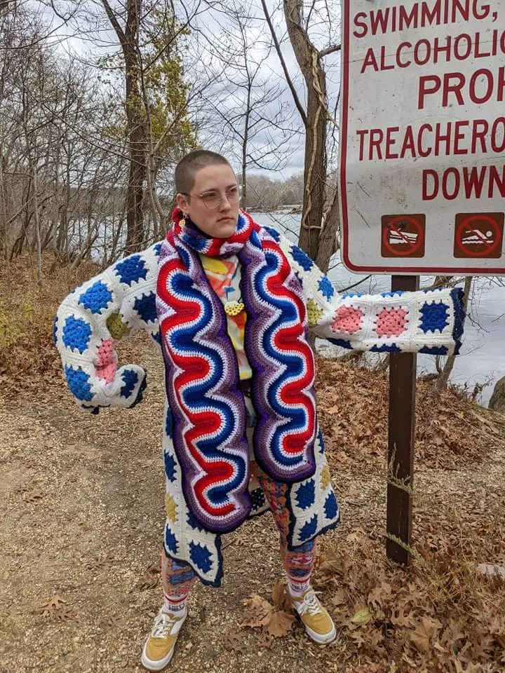 Handmade Neon Glow Scarf: Purple, Blue, Red & White