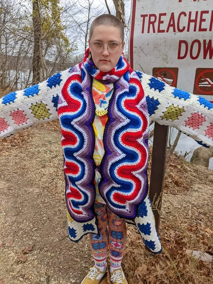 Handmade Neon Glow Scarf: Purple, Blue, Red & White