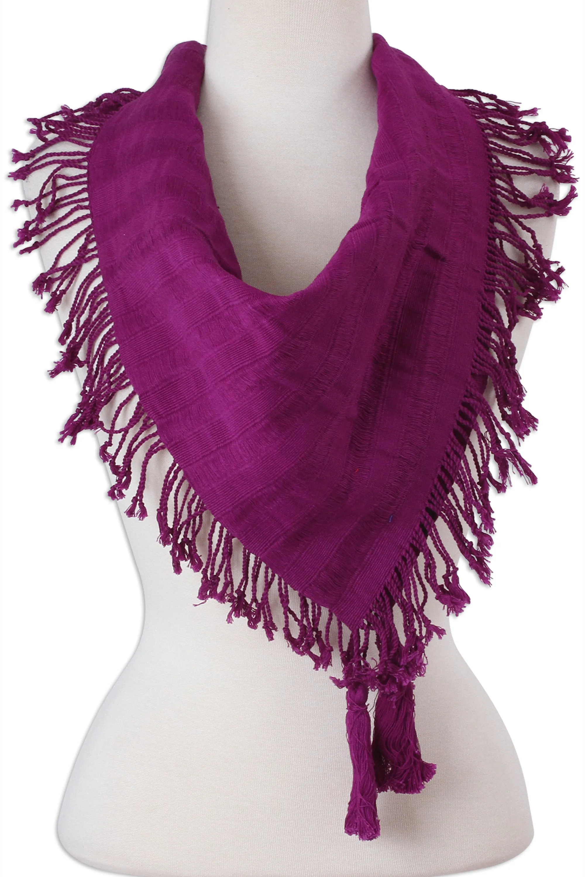 Handwoven Square Cotton Scarf in Mulberry from Mexico - Mulberry Stripes | NOVICA