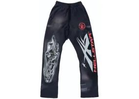 Hellstar Airbrushed Skull Flare Bottom Sweatpants Midnight Dye Black