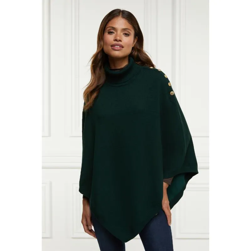 Holland Cooper Roll Neck Ladies Knit Cape - Deep Emerald