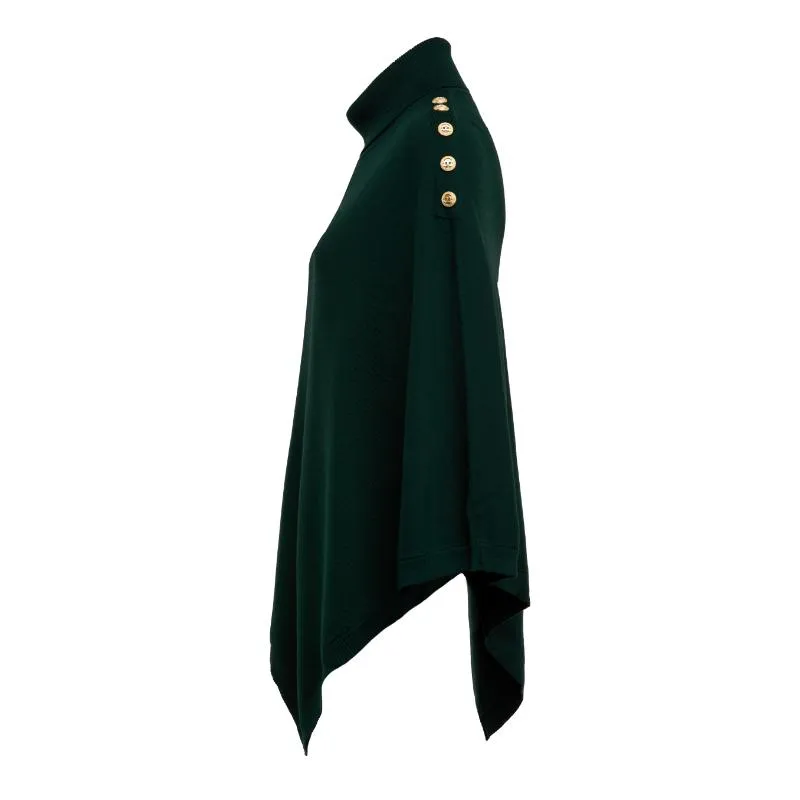 Holland Cooper Roll Neck Ladies Knit Cape - Deep Emerald