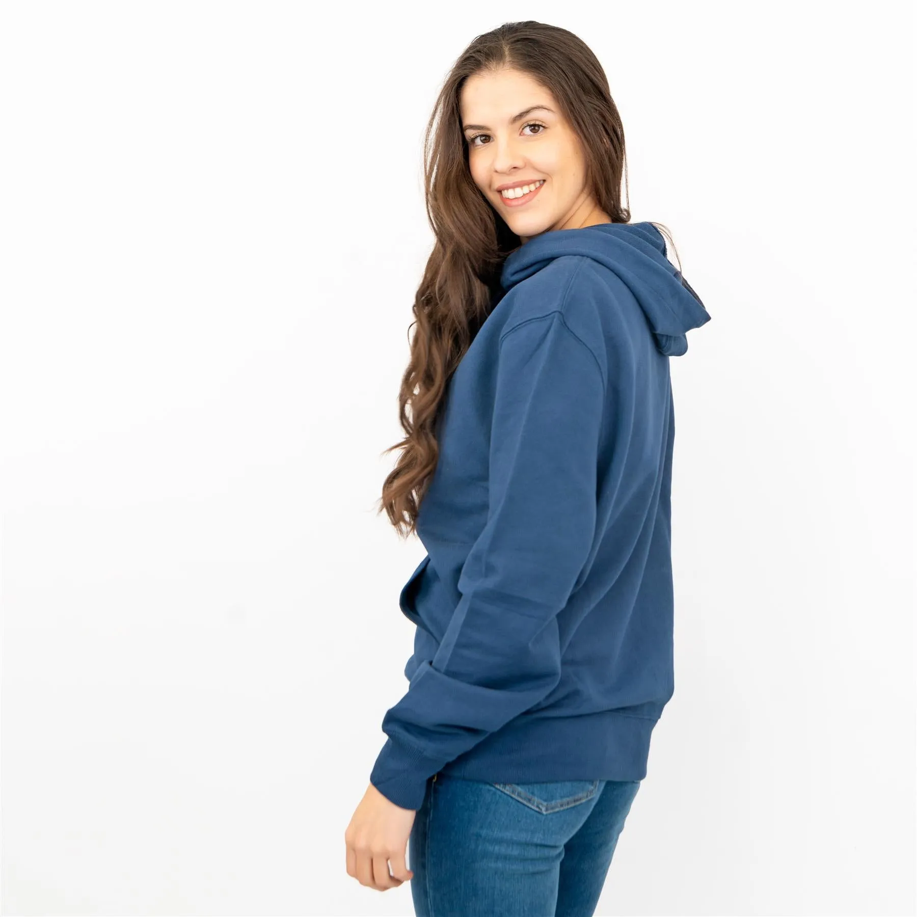 J. Crew Women Blue Hoodie Pockets Drawstring Hood Long Sleeve Top