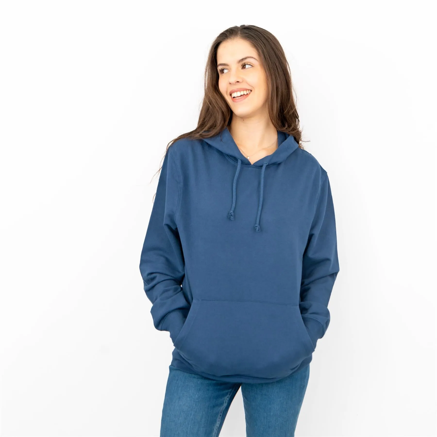 J. Crew Women Blue Hoodie Pockets Drawstring Hood Long Sleeve Top