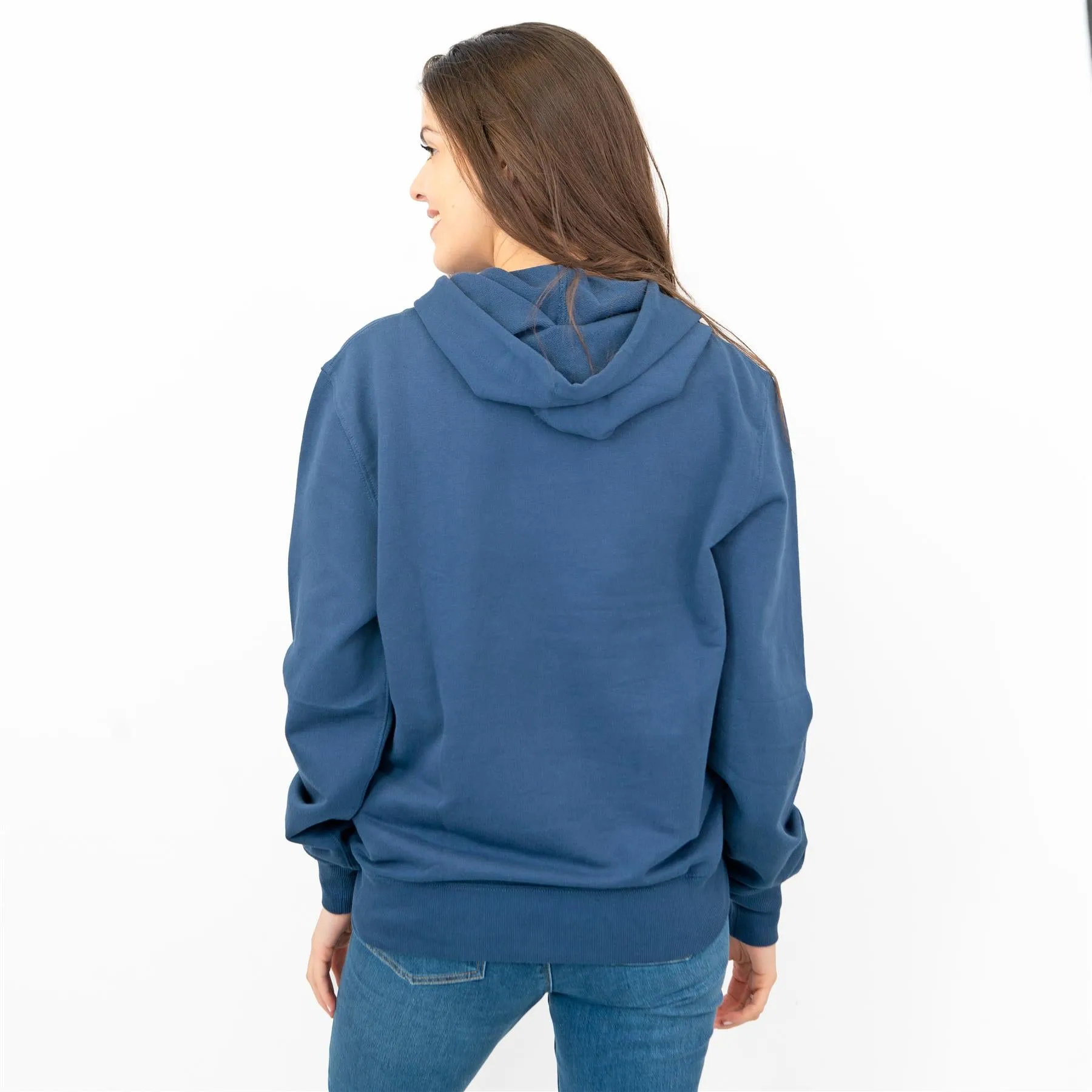 J. Crew Women Blue Hoodie Pockets Drawstring Hood Long Sleeve Top