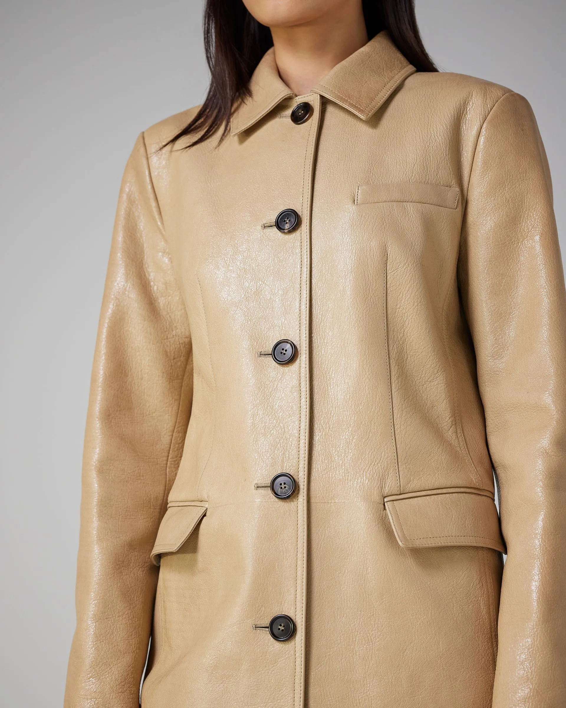 Kate Coat in Mix Oil Leather, Natural