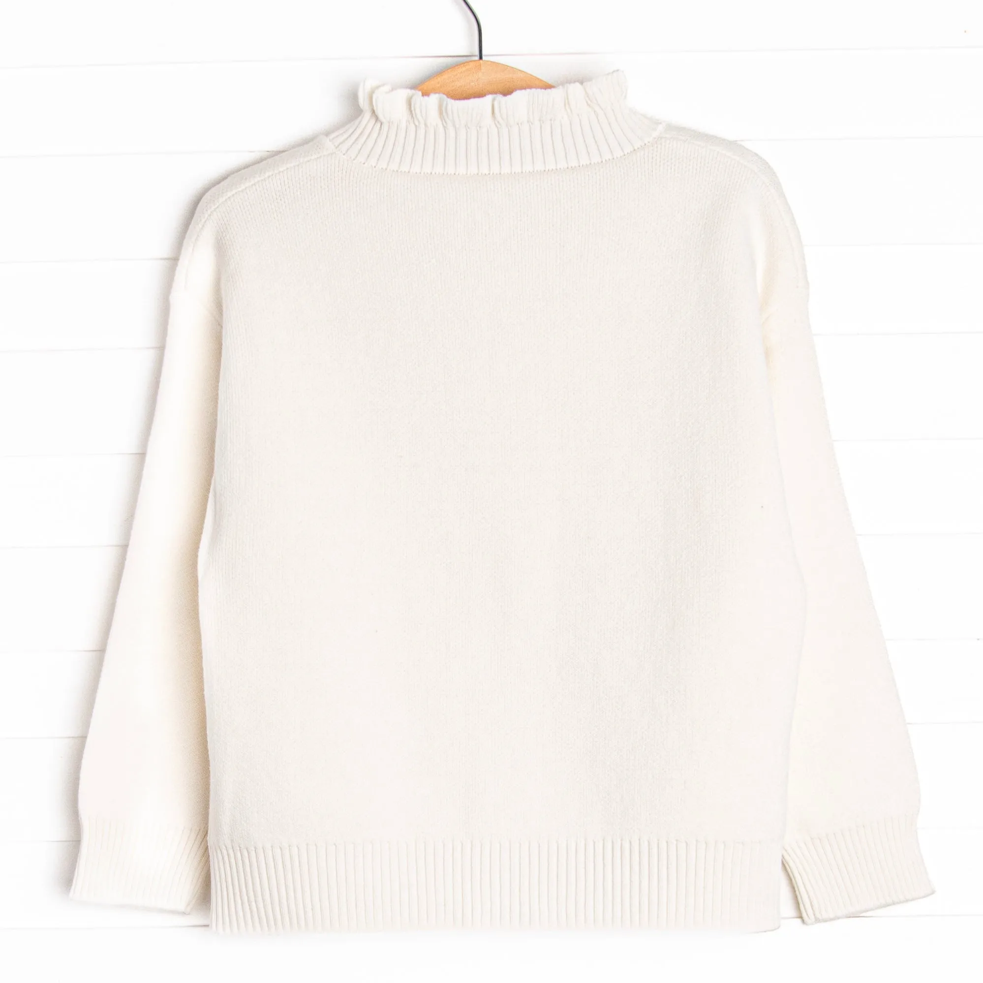 Knitted Ruffle Sweater, Ivory