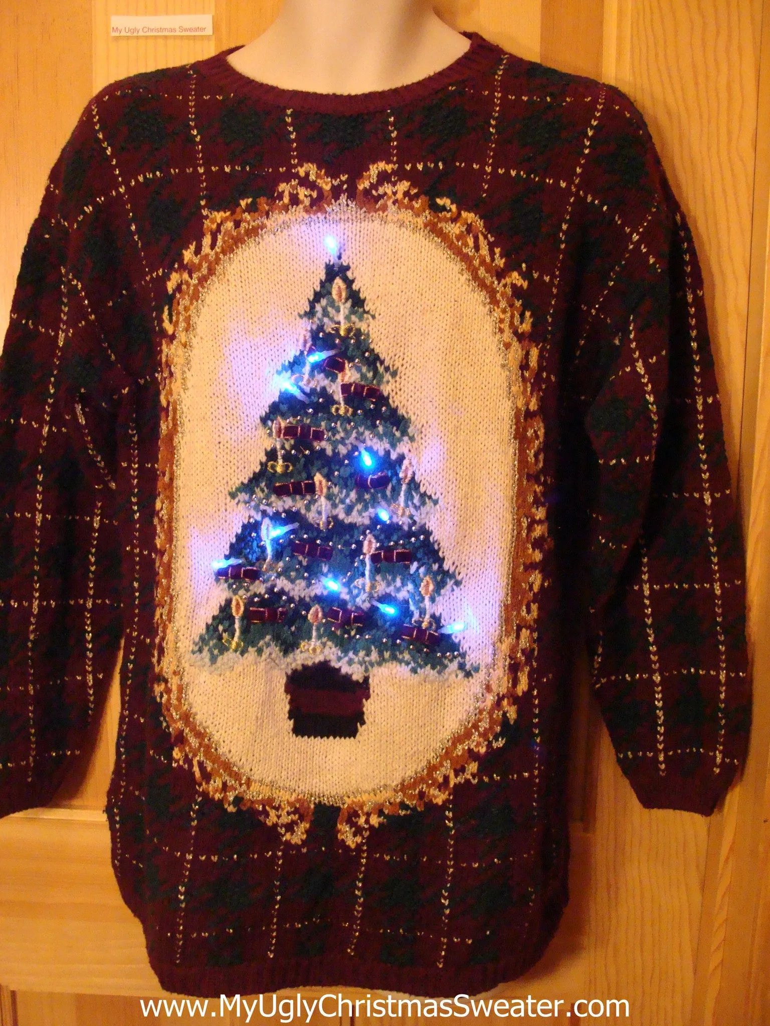 Light Up Plaid Ugly Christmas Sweater 80s Style