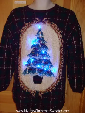 Light Up Plaid Ugly Christmas Sweater 80s Style