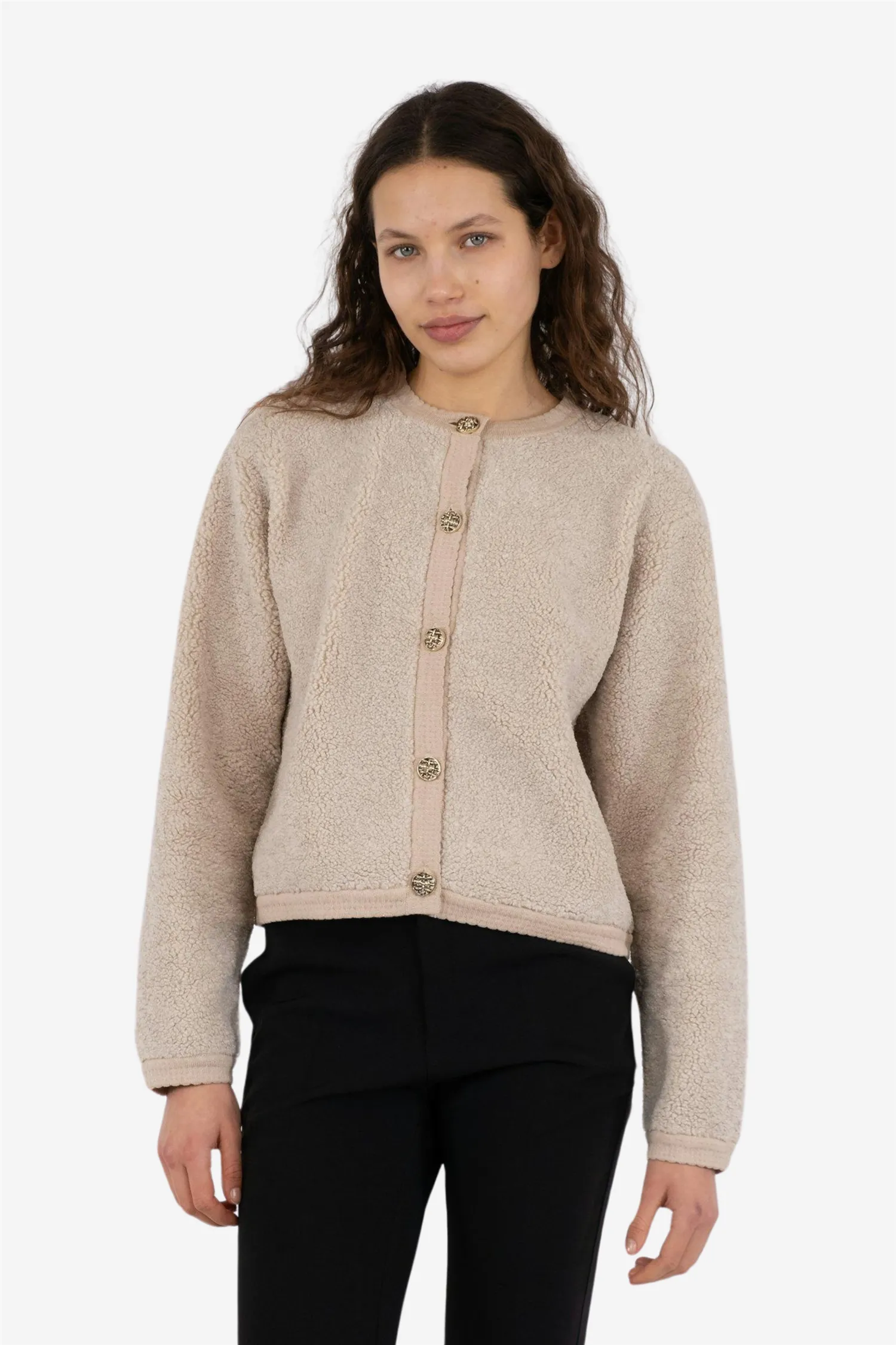 Limo Fluffy Knit Cardigan Sand