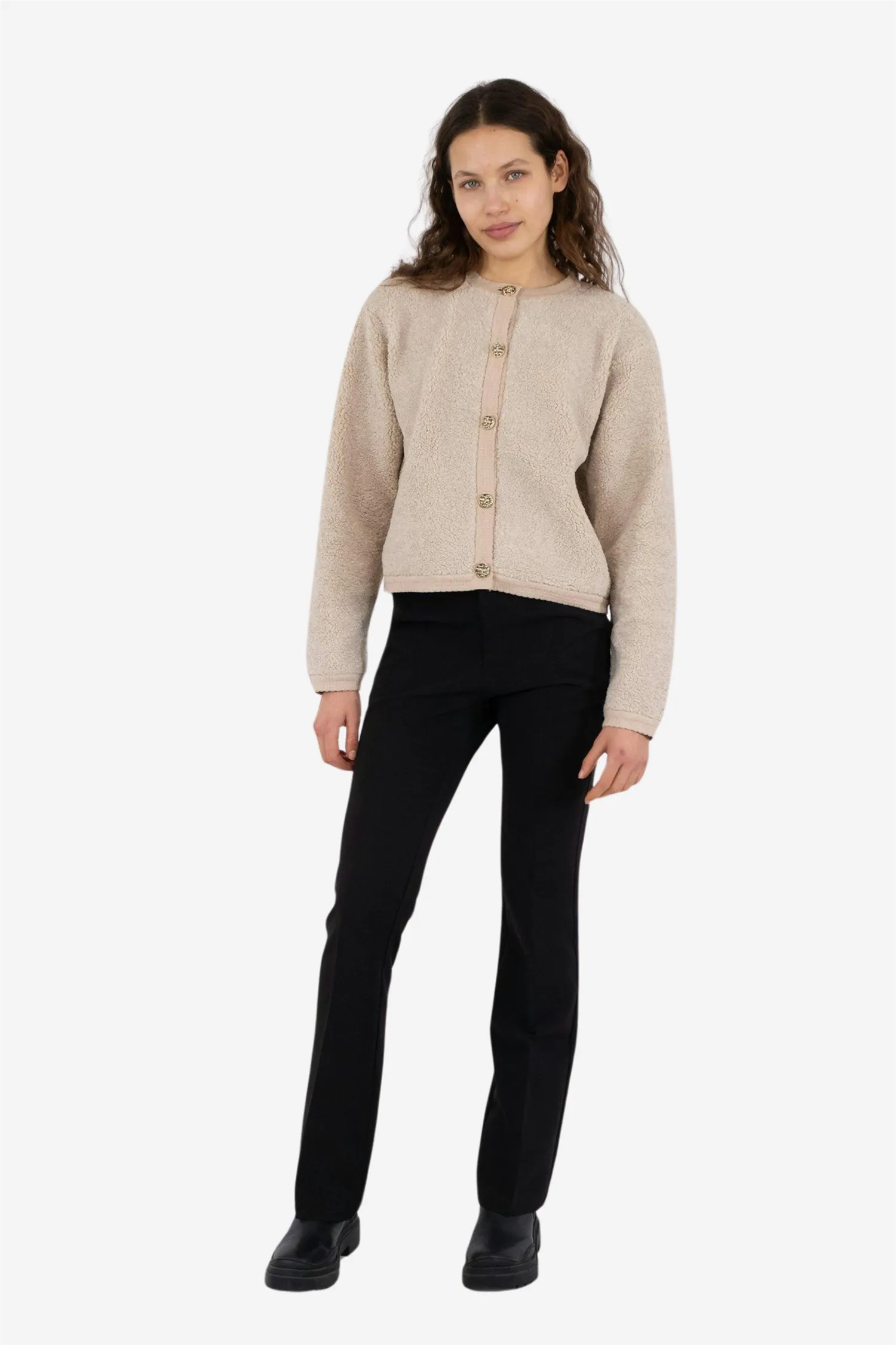 Limo Fluffy Knit Cardigan Sand