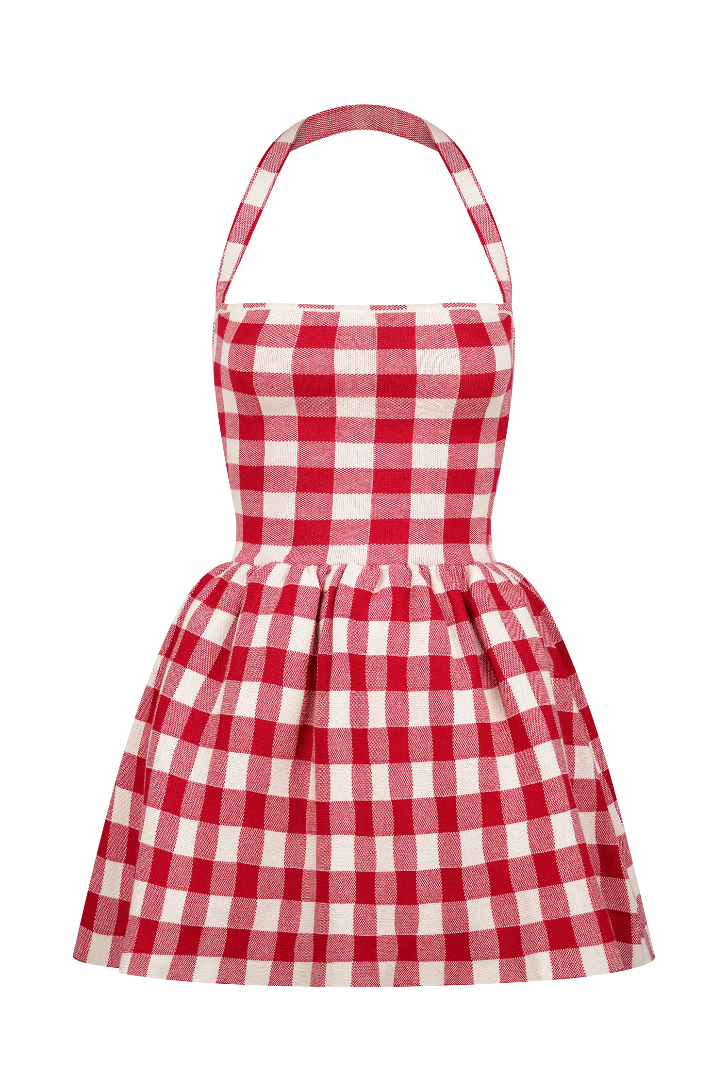 Lindsay Halter Knit Mini Dress - Red Gingham