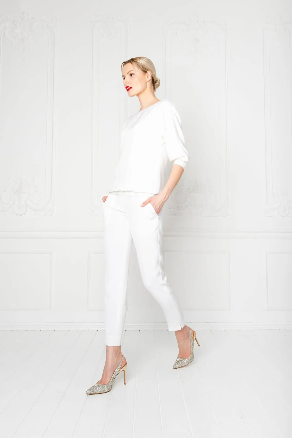 LITTORELLA IVORY SILK JUMPSUIT WITH AN OPEN BACK