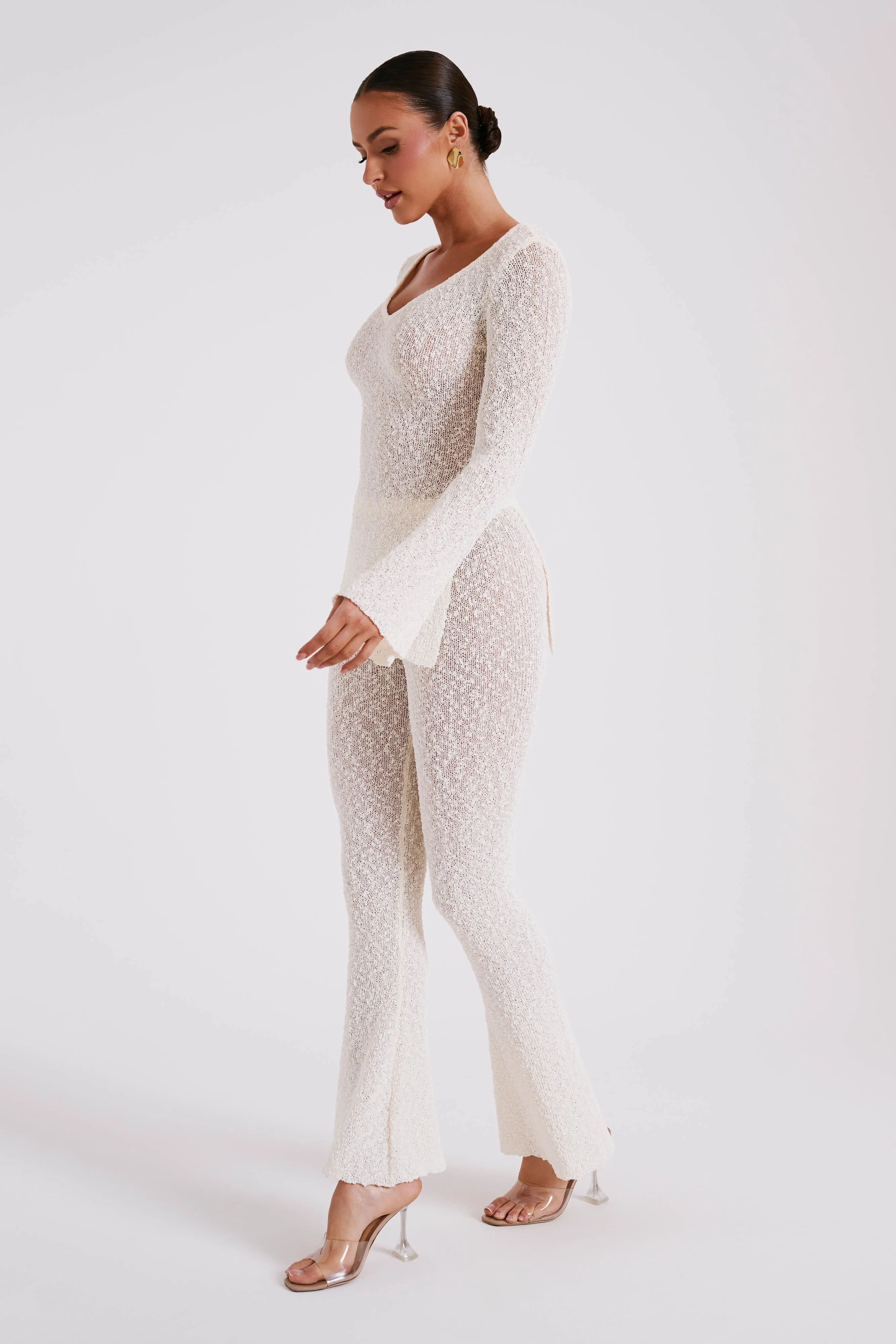 Liz Boucle Long Sleeve Top - Cream