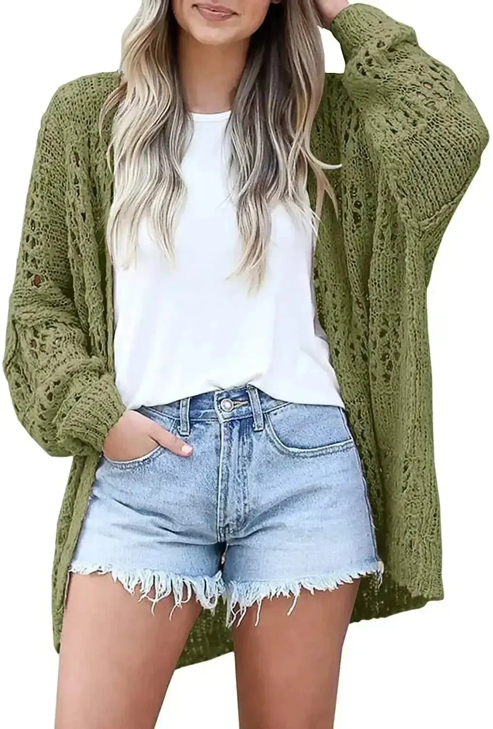 long crochet cardigan Women Cardigan Open stitch Sweater Hollow out Long Sleeve cardigan for women autumn solid outwear clothes