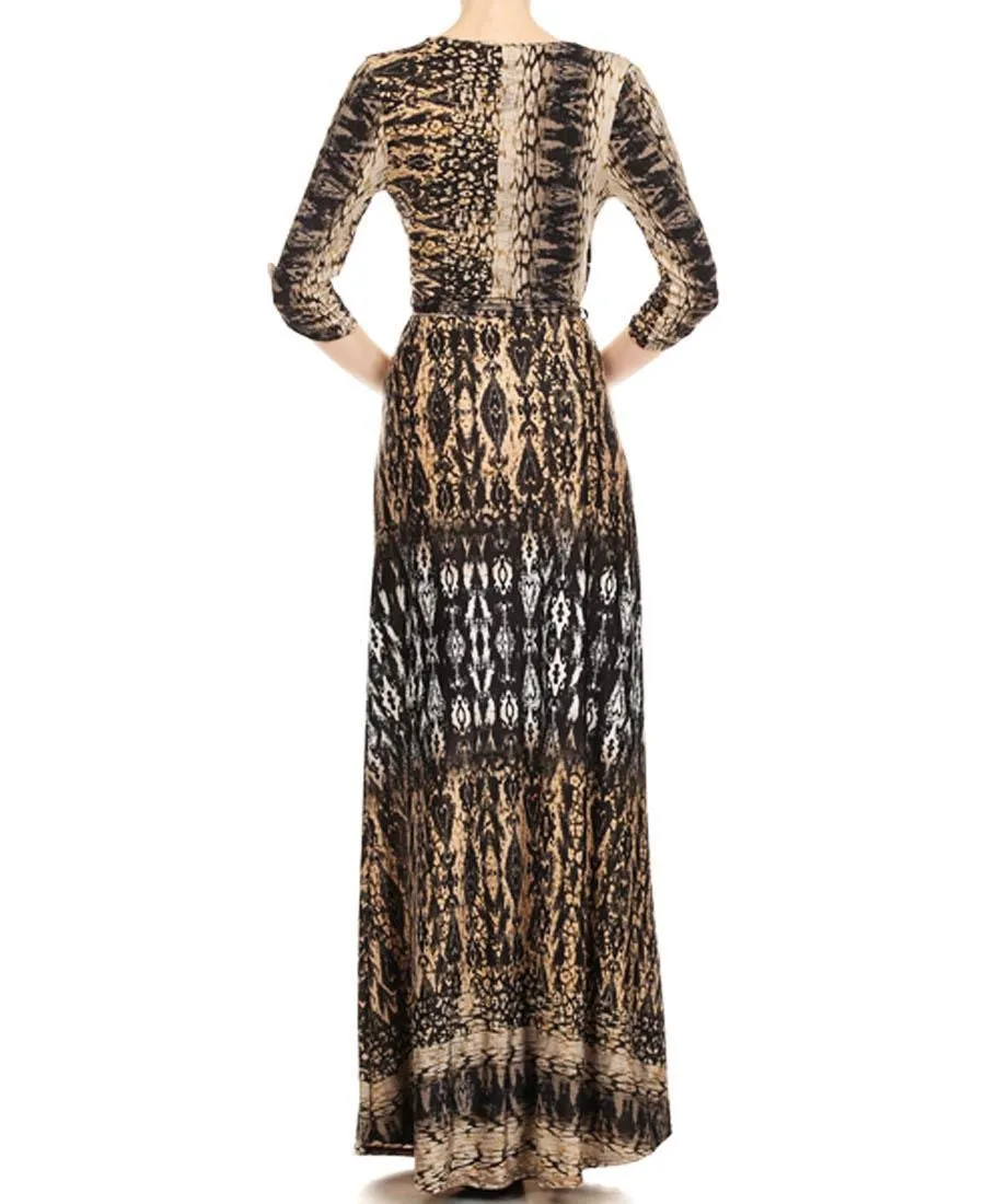 Maxi Dress with Sleeves Python Black Tan