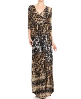 Maxi Dress with Sleeves Python Black Tan