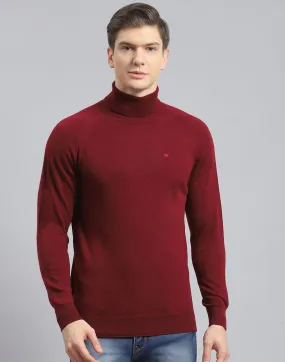 Men Maroon Solid H Neck Full Sleeve Pullover