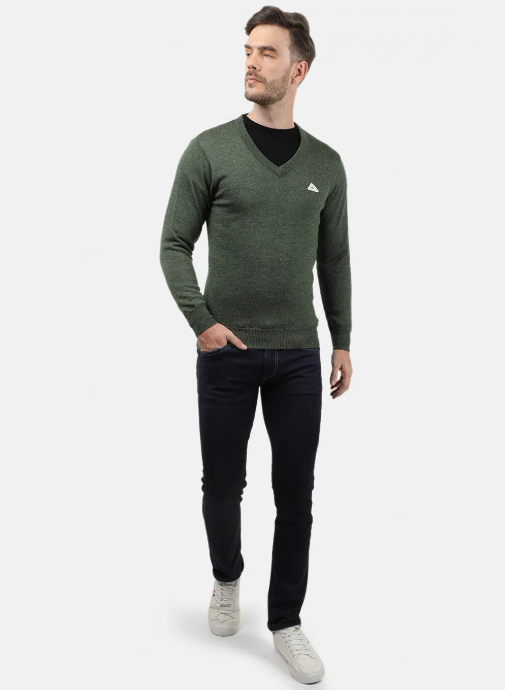 Men Olive Solid Pullover