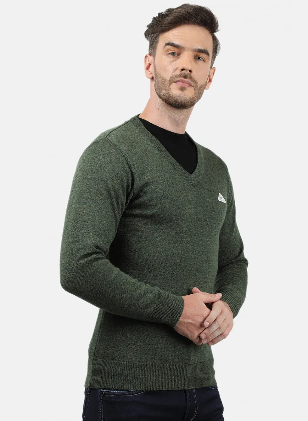 Men Olive Solid Pullover