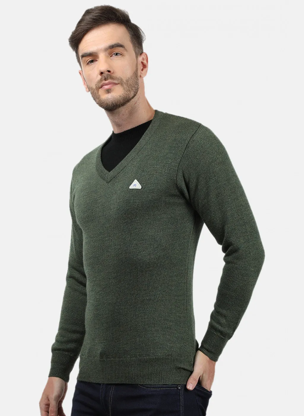 Men Olive Solid Pullover