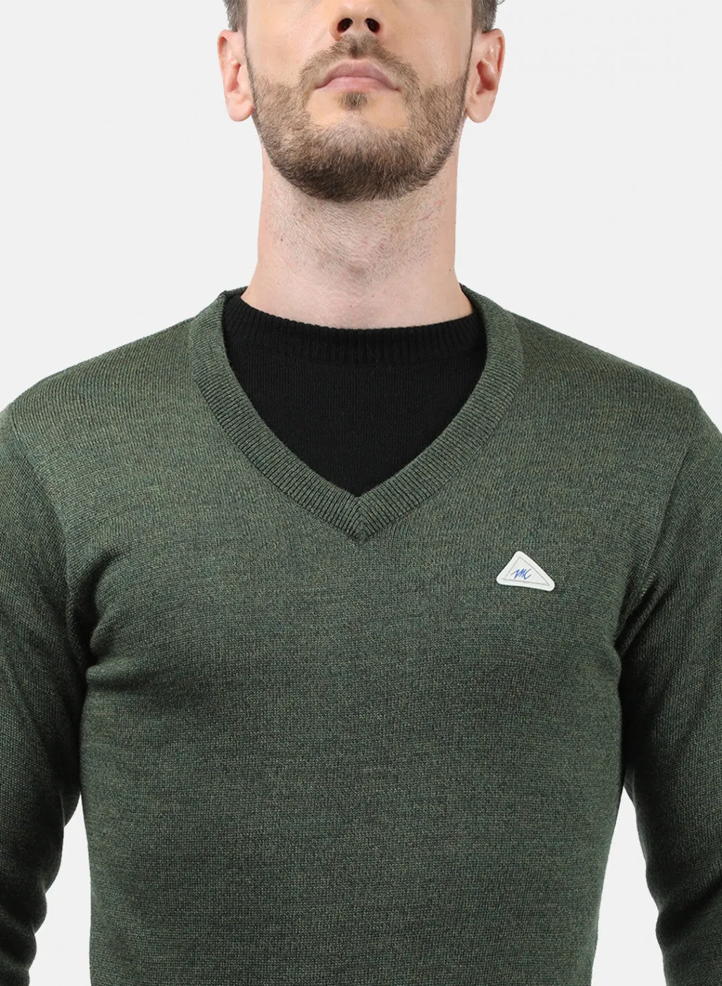 Men Olive Solid Pullover