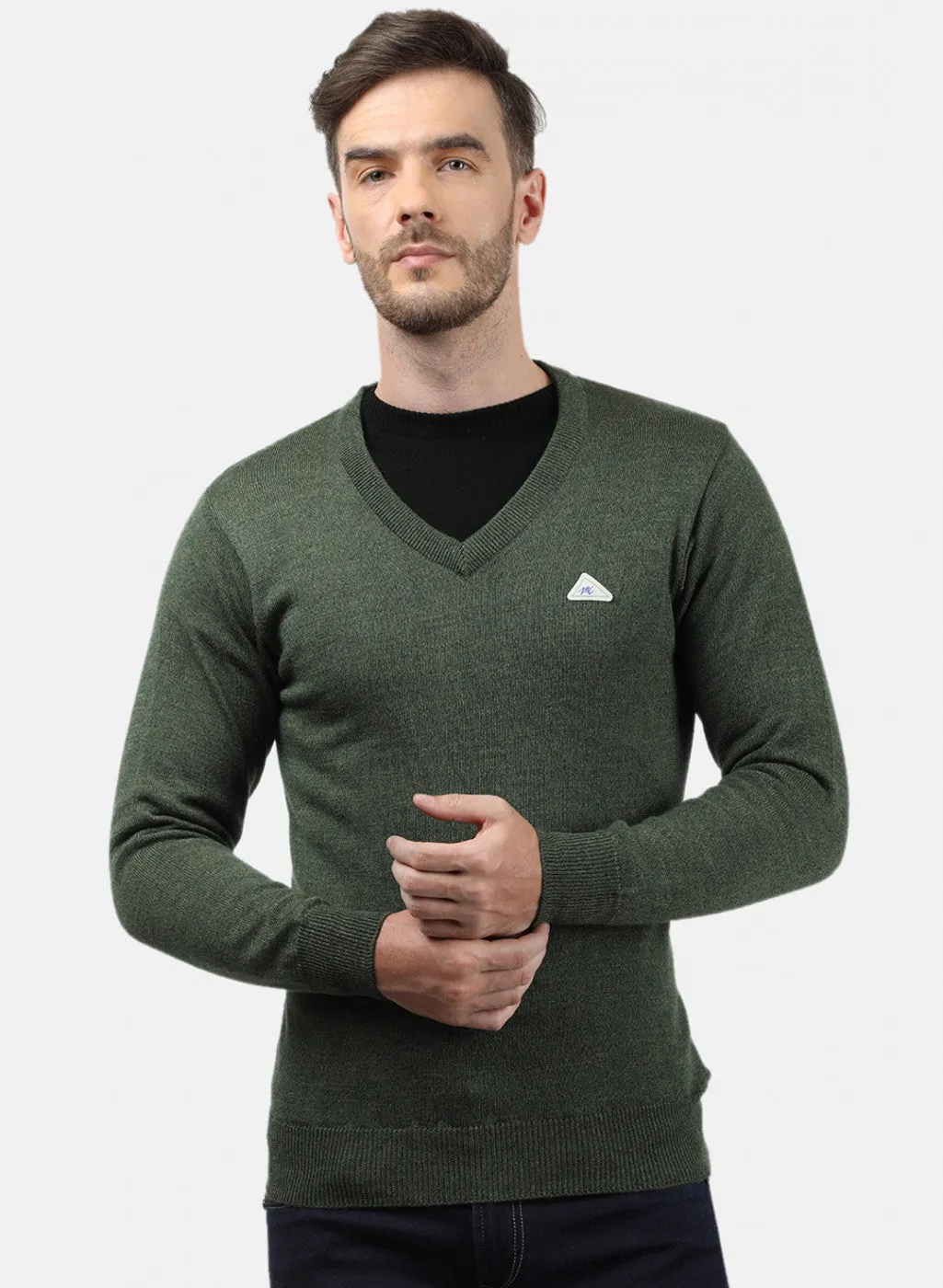 Men Olive Solid Pullover