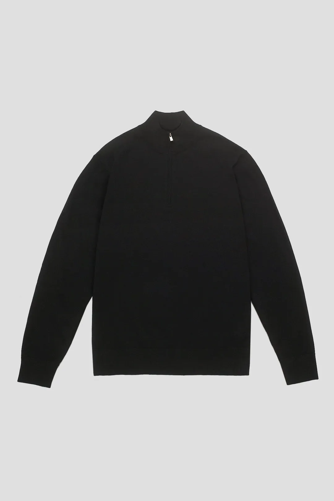 Merino Wool Quarter Zip Sweater - Black