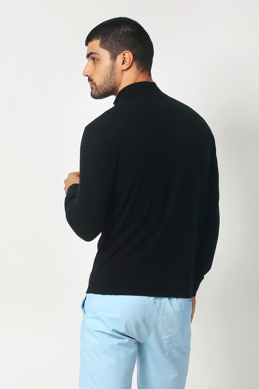 Merino Wool Quarter Zip Sweater - Black