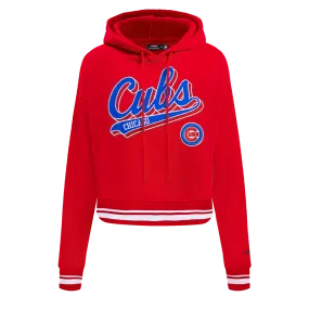 MLB CHICAGO CUBS SCRIPT TAIL WOMEN'S RIB FLC CROPPED PO HOODIE (RED)