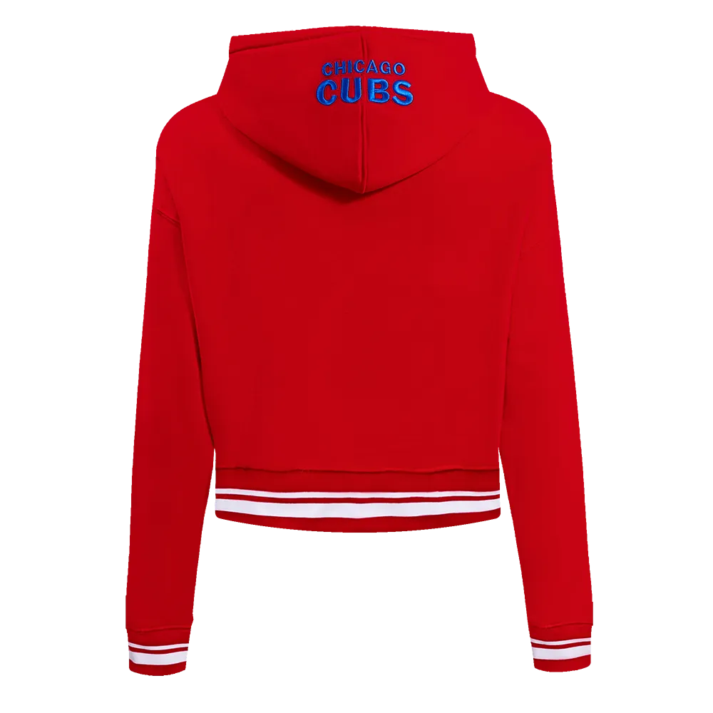 MLB CHICAGO CUBS SCRIPT TAIL WOMEN'S RIB FLC CROPPED PO HOODIE (RED)