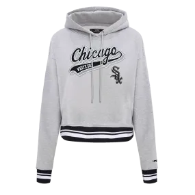 MLB CHICAGO WHITE SOX SCRIPT TAIL WOMEN'S RIB FLC CROPPED PO HOODIE (HEATHER GRAY/BLACK)