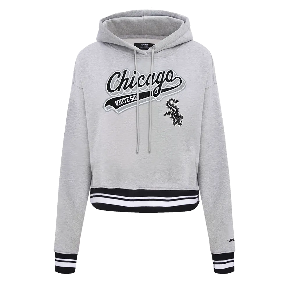 MLB CHICAGO WHITE SOX SCRIPT TAIL WOMEN'S RIB FLC CROPPED PO HOODIE (HEATHER GRAY/BLACK)