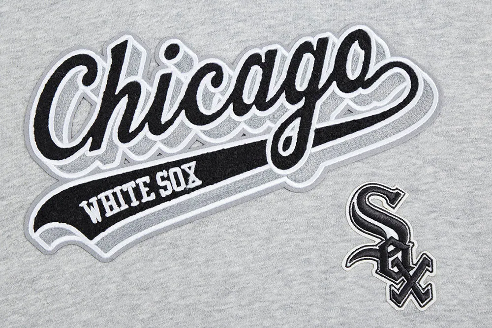 MLB CHICAGO WHITE SOX SCRIPT TAIL WOMEN'S RIB FLC CROPPED PO HOODIE (HEATHER GRAY/BLACK)