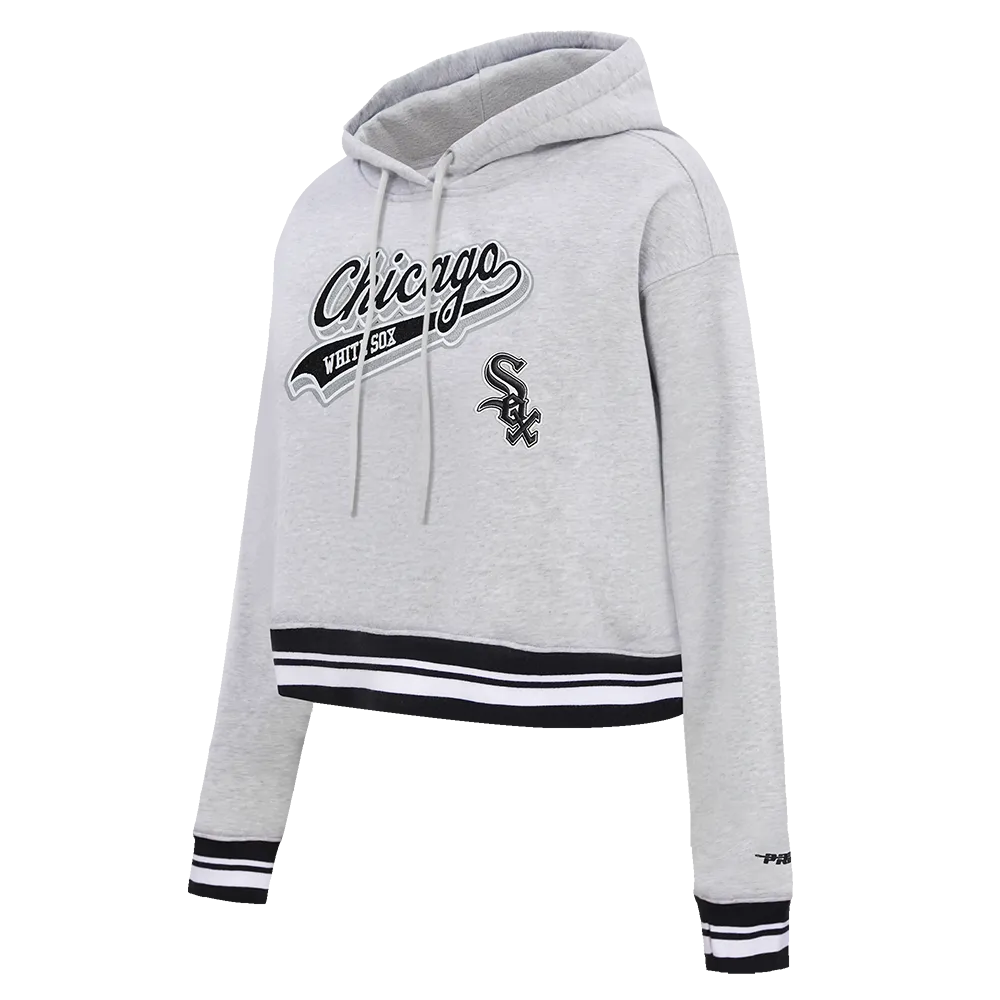 MLB CHICAGO WHITE SOX SCRIPT TAIL WOMEN'S RIB FLC CROPPED PO HOODIE (HEATHER GRAY/BLACK)