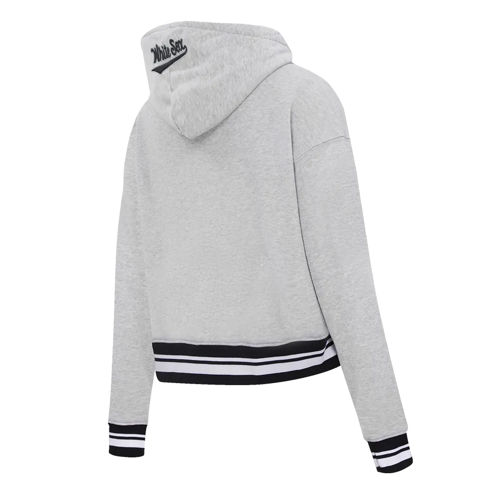 MLB CHICAGO WHITE SOX SCRIPT TAIL WOMEN'S RIB FLC CROPPED PO HOODIE (HEATHER GRAY/BLACK)