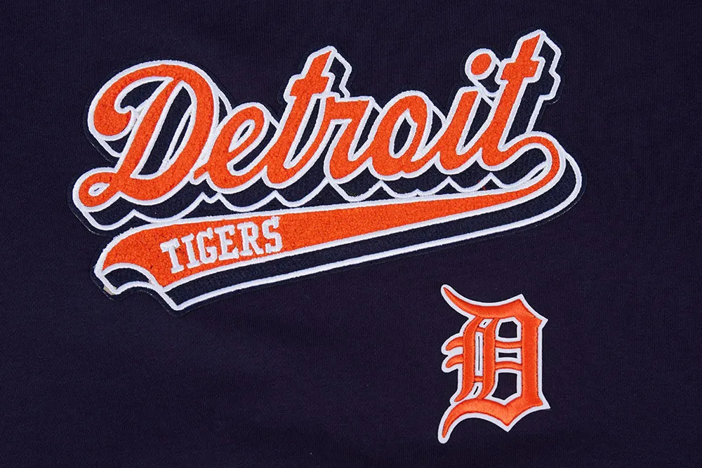 MLB DETROIT TIGERS SCRIPT TAIL WOMEN'S RIB FLC CROPPED PO HOODIE (MIDNIGHT NAVY/ORANGE/MIDNIGHT NAVY)