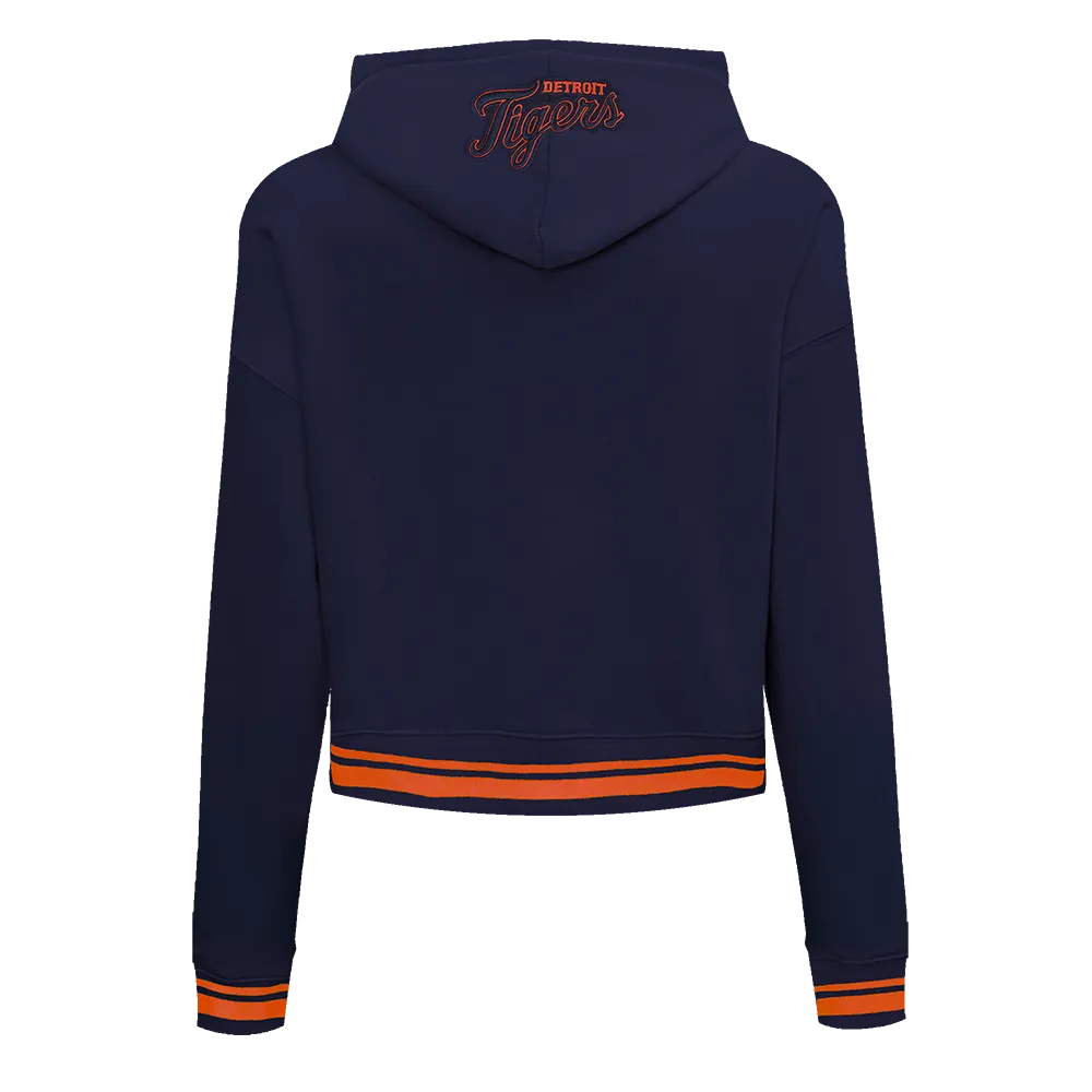 MLB DETROIT TIGERS SCRIPT TAIL WOMEN'S RIB FLC CROPPED PO HOODIE (MIDNIGHT NAVY/ORANGE/MIDNIGHT NAVY)