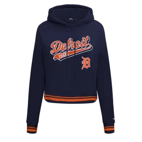 MLB DETROIT TIGERS SCRIPT TAIL WOMEN'S RIB FLC CROPPED PO HOODIE (MIDNIGHT NAVY/ORANGE/MIDNIGHT NAVY)