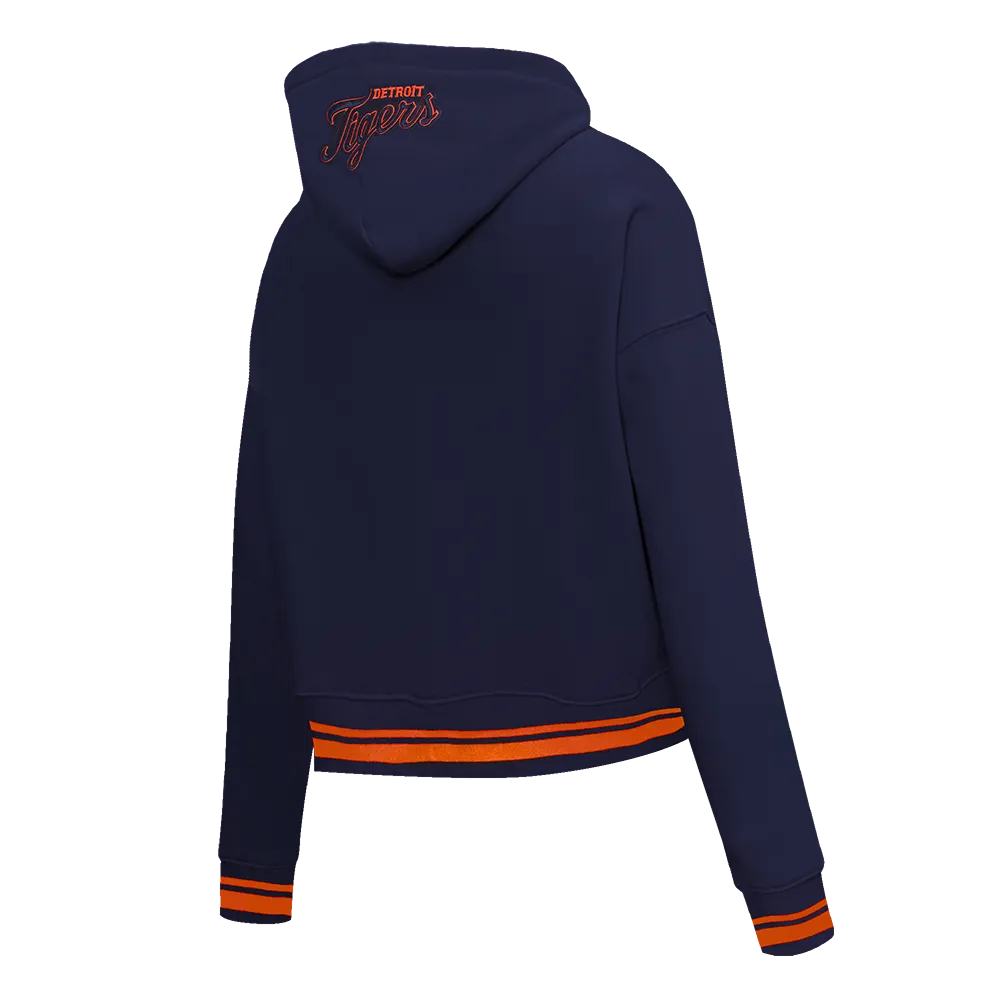 MLB DETROIT TIGERS SCRIPT TAIL WOMEN'S RIB FLC CROPPED PO HOODIE (MIDNIGHT NAVY/ORANGE/MIDNIGHT NAVY)