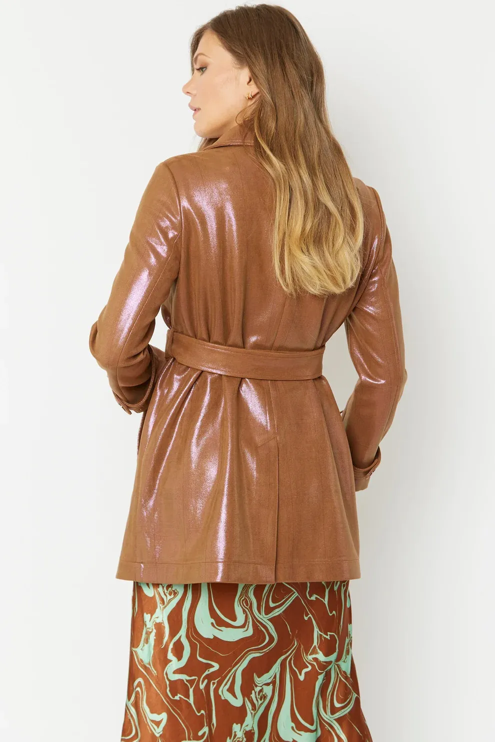 Mocha Metallic Faux Suede Trench Coat