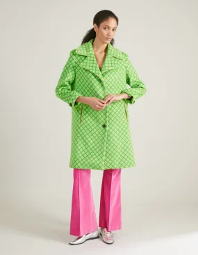 Nandi Green Mesh Print Cashmere And Wool Coat